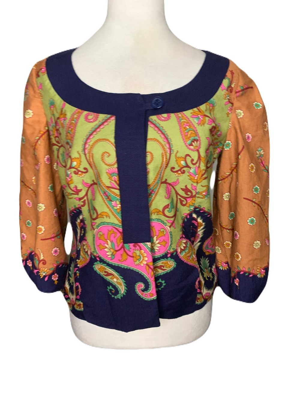 Anthropologie elevenses 4 Multicolor Paisley Linen Blend Cropped Jacket Boho